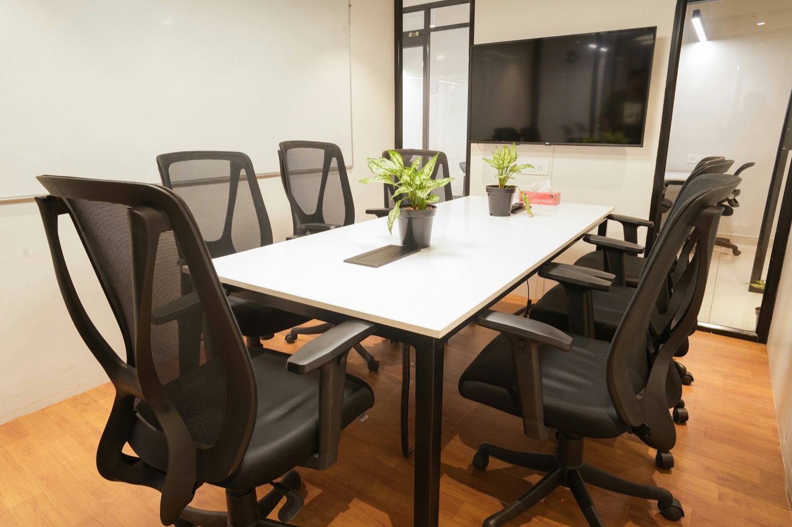 Empty modern conference room with professional office furniture